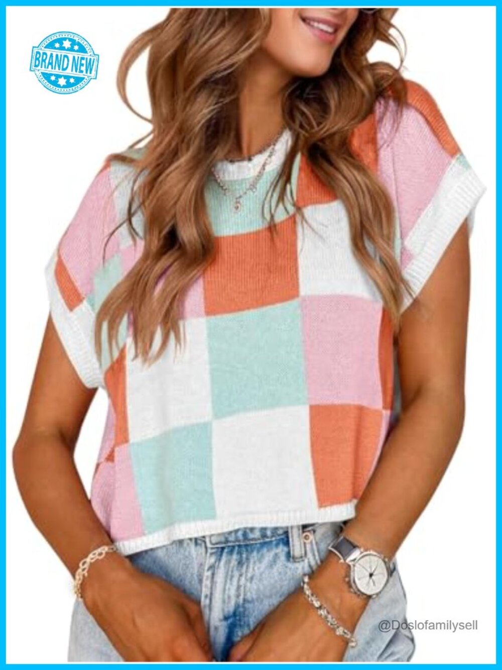 Womens Crop Sweater Pullover Cap Sleeve Crewneck Knit Top Casual Jumper